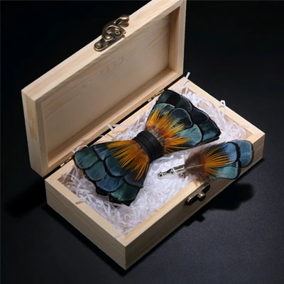 Bowtie pin woodbox JEMYGINS оригинальная деревянная коробка желтый синий зеленый перо ручная работа брошь для галстука-бабочки набор высокого качества галстук-бабочка для нежного мужского костюма - Цвет: Bowtie pin woodbox