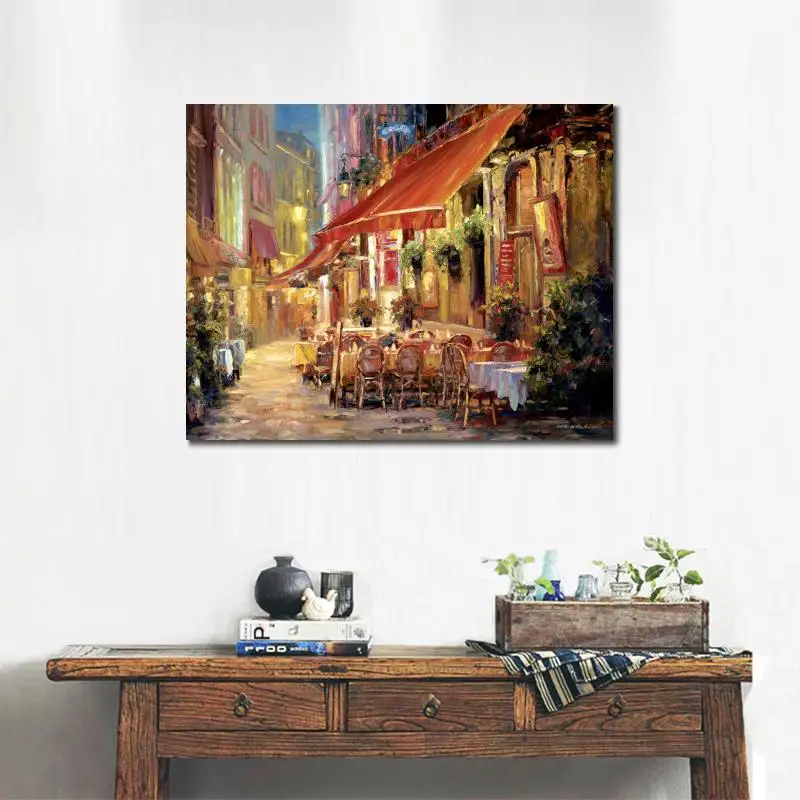 Ручная роспись холст искусство французские картины кафе в легком современном