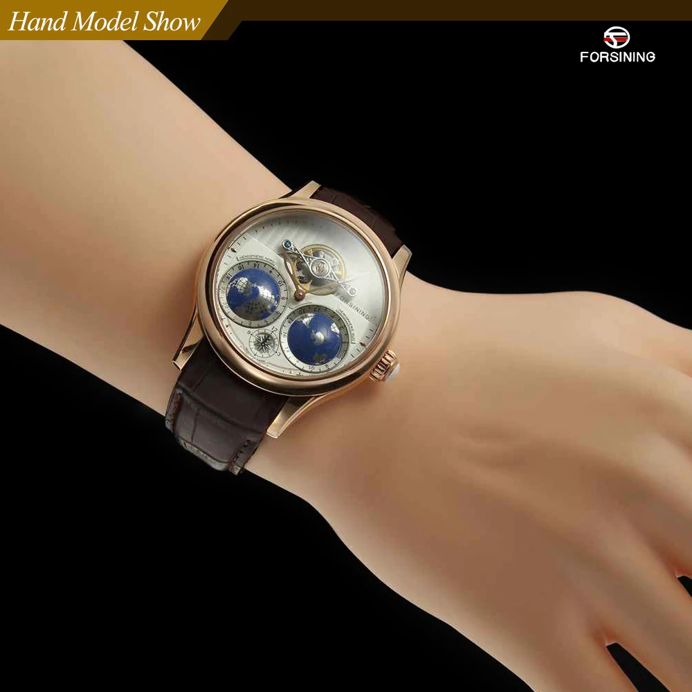 Forsining Earth Real Tourbillion розовое золото классические мульти ди Мужские