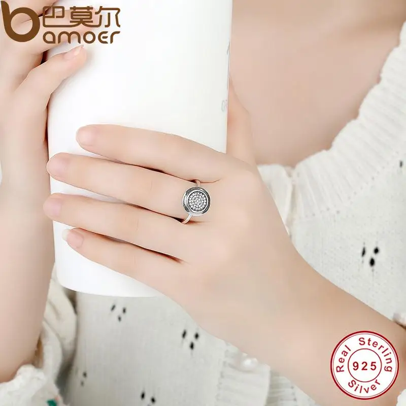 Настоящее серебро 925 проба фирменное круглое кольцо с прозрачным фианитом