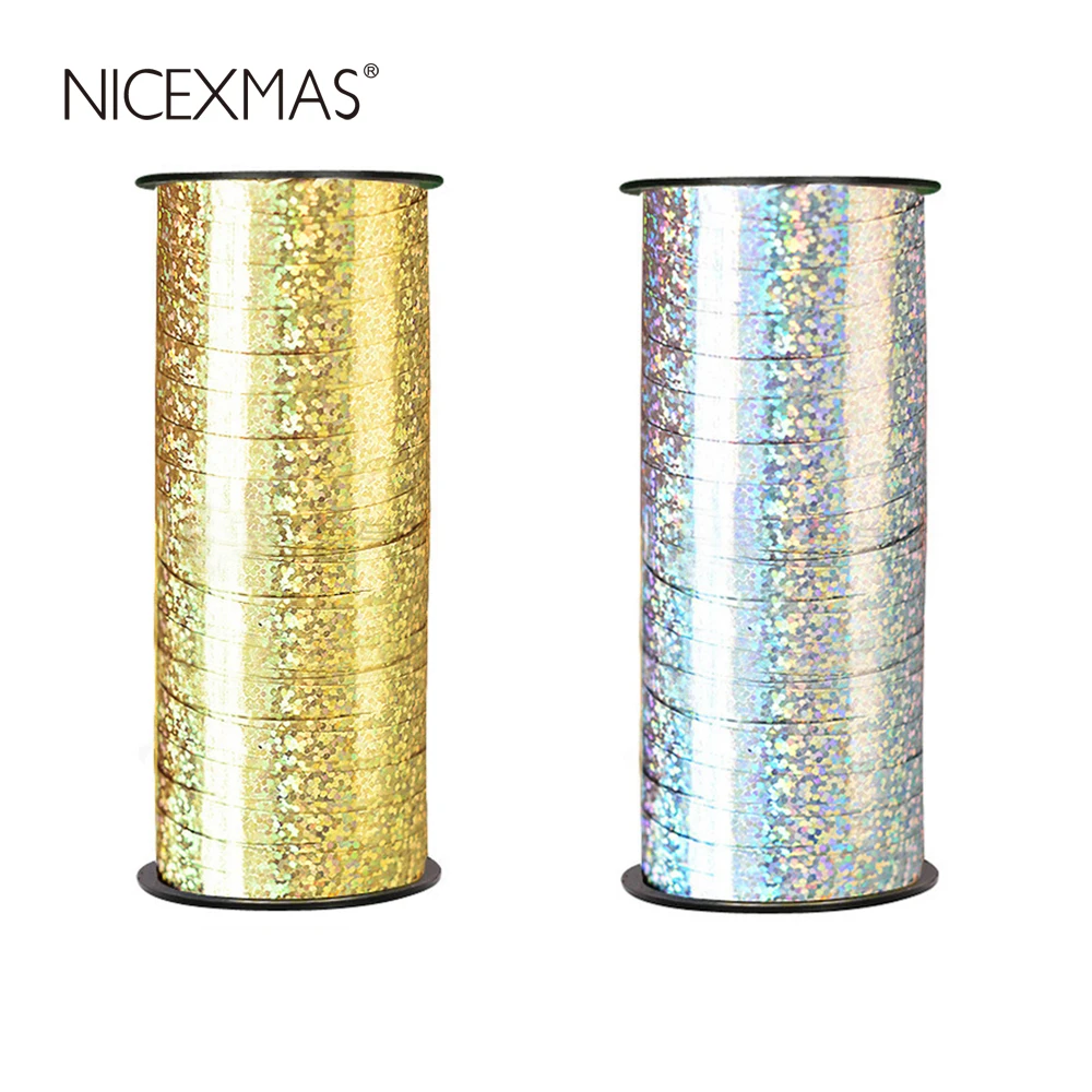 NICEXMAS, 100 ярдов, гофрированная лента для завивки, рулон серебряной ленты для воздушных шаров для вечеринок, фестивалей, цветов, рукоделия и упаковки подарков