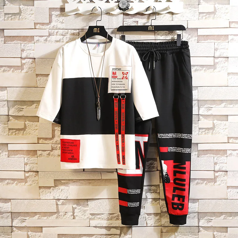 Men's Summer Short Sleeve T-Shirt Set Casual Men's Half Sleeve Two-Piece Suit Tracksuit Men Sport Pants Men Size M-3xl