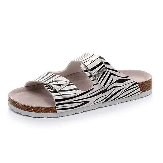 zebra Шлепанцы; пляжные мужские сандалии; кожаные Летние слипоны; модные дизайнерские шлепанцы на ремешке из пробкового дерева; цвет белый, металлический, коричневый, черный; размеры 46-45 - Цвет: zebra