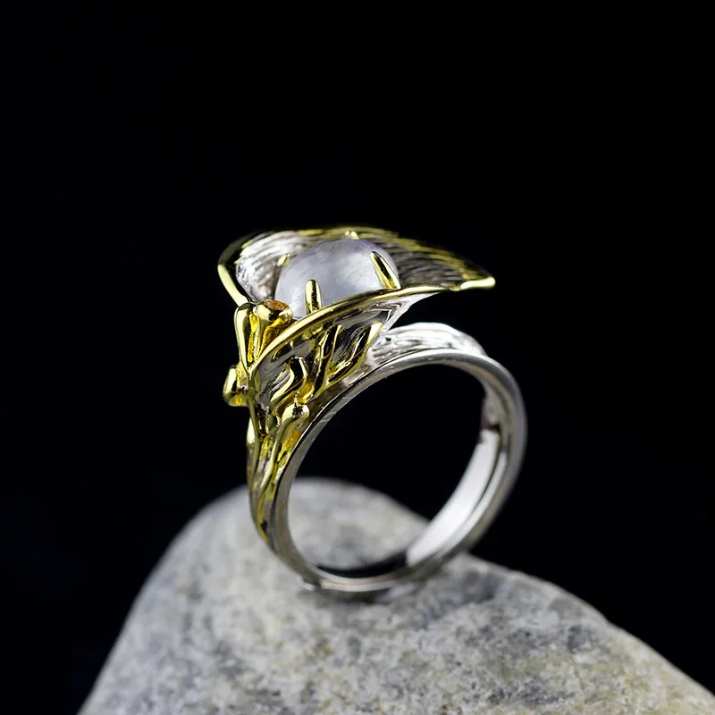 Женское кольцо с лунным камнем calla lily Серебро s925|s925 ring|fashion ringsring fashion |