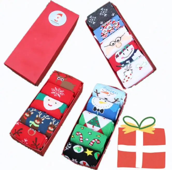 

5 пара/лот, модные рождественские носки унисекс для женщин и мужчин, зимние теплые носки, милые удобные носки со снежинками и оленями, рождес...