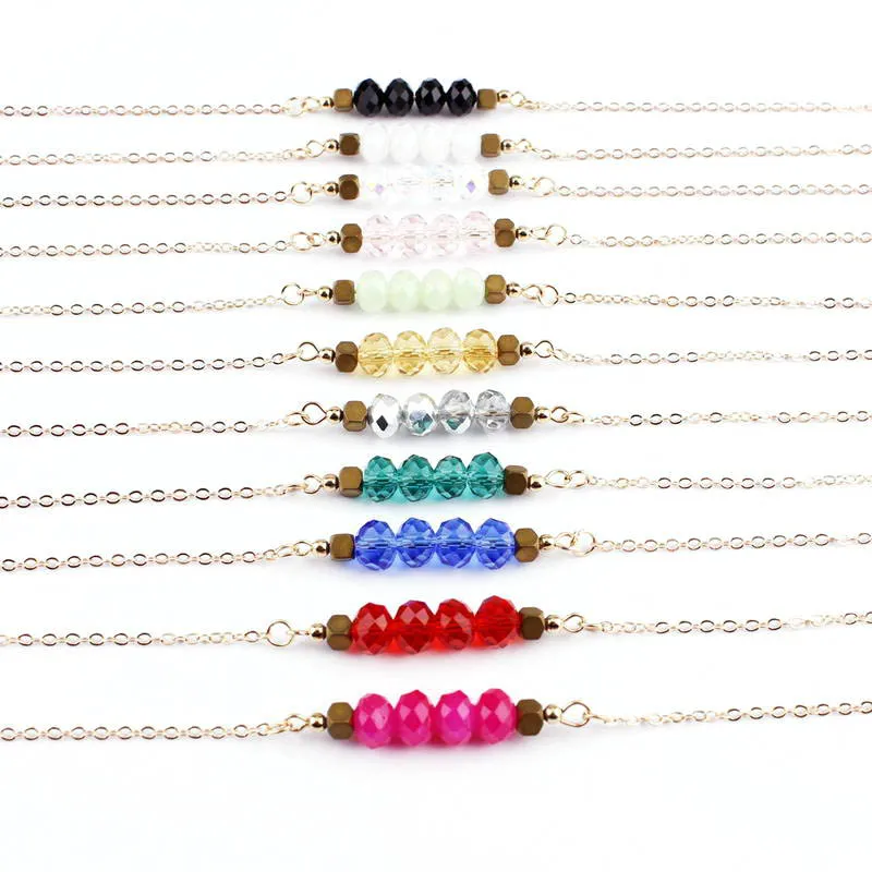 

Bohemian Minimalist Birthstone Choker Necklace for Women Faceted Stack Crystal Bar Necklace Handmade Jewelry Wholesale