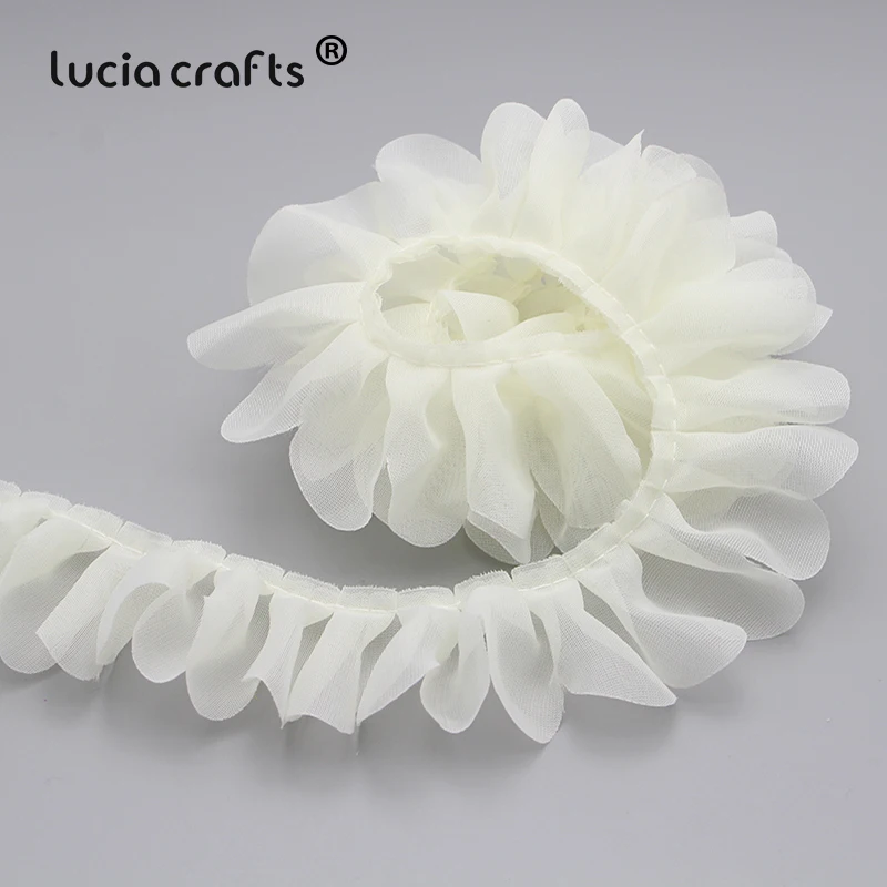 Lucia crafts 2y/lot 43mm Chiffon Garment Lace  Trim Ribbons Fabric for Wedding Party Home Decor DIY Sewing Materials V0203