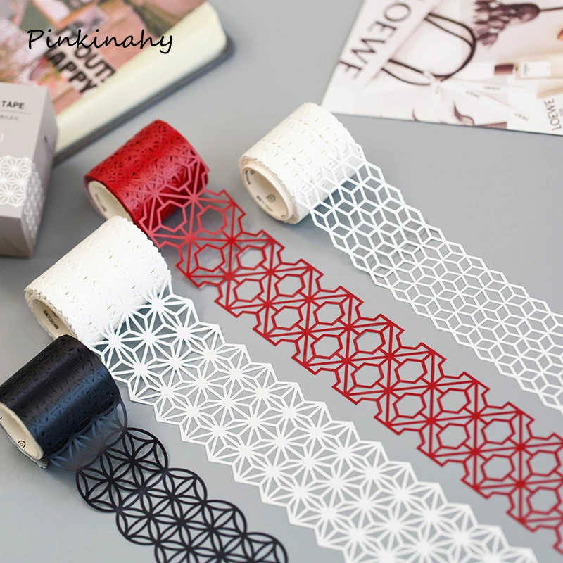 Широкий черный белый красный золотой кружевной набор декоративного скотча васи