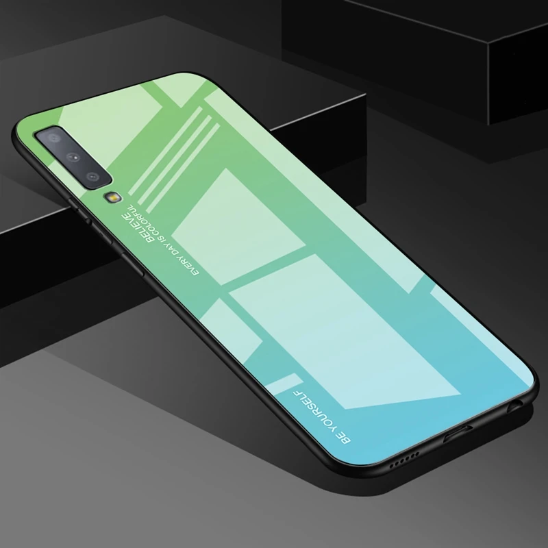 06 EKDME разноцветный роскошный стеклянный чехол для samsung Galaxy A7 A6 A8 Plus A5 A520 A7 A720 Aurora, чехол из закаленного стекла - Цвет: 06
