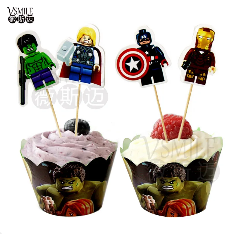 24 шт./компл. довольно Hello Kitty Минни Микки Мыши Дизайн Бумага обертки и топперы для