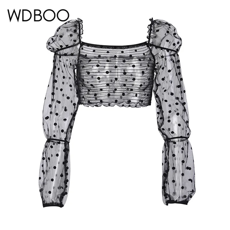 WDBOO сексуальный прозрачный сетчатый укороченный топ в горошек с принтом звезд