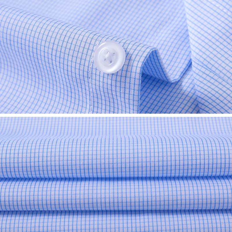 Мужская Повседневная рубашка в клетку голубая дышащая с длинным рукавом на