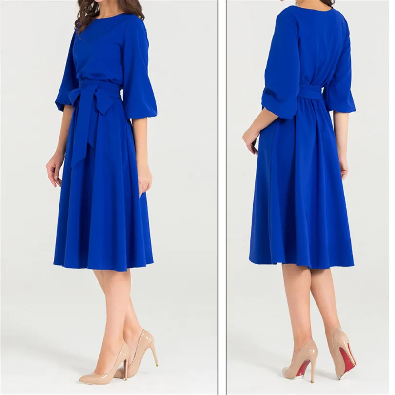 

VISNXGI Summer Dresses Fashion Women Casual Loose Elegant Dress Long Sleeve O-Neck Lantern Sleeve Dress With Belt Party Vestidos
