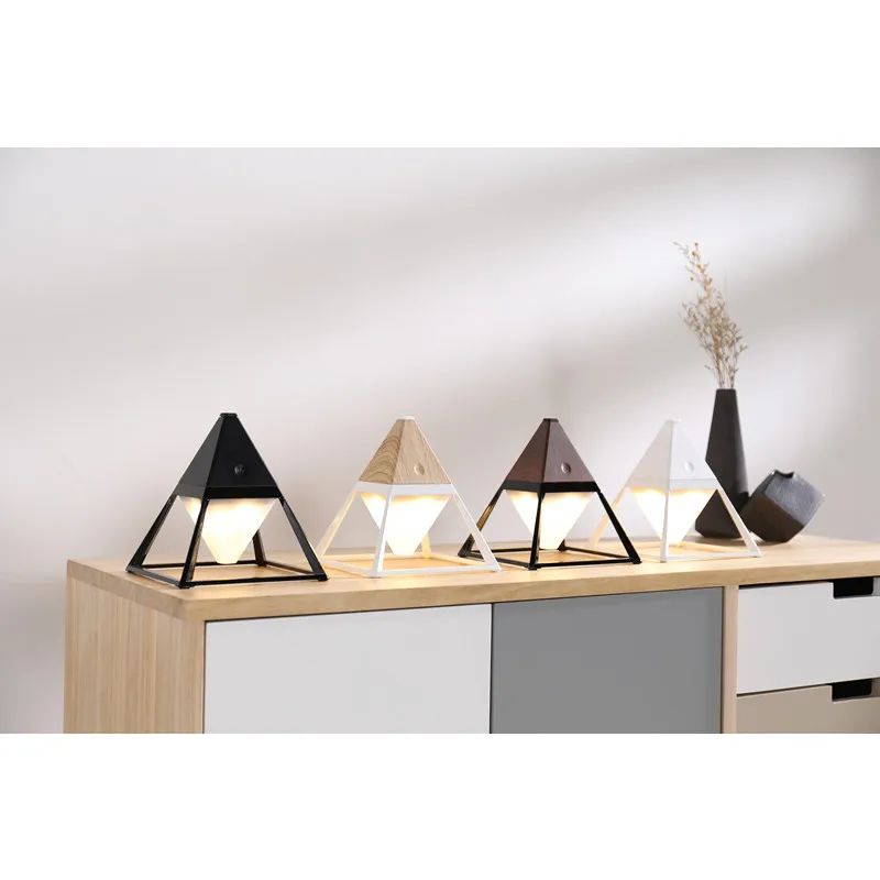 HZFCEW светодиодный светильник для защиты глаз с деревянной пирамидой настольная