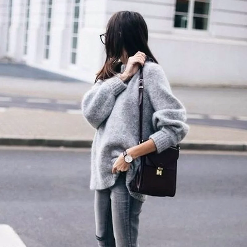 Женский свитер О-образный вырез трикотаж Повседневные вязаные топы с длинными