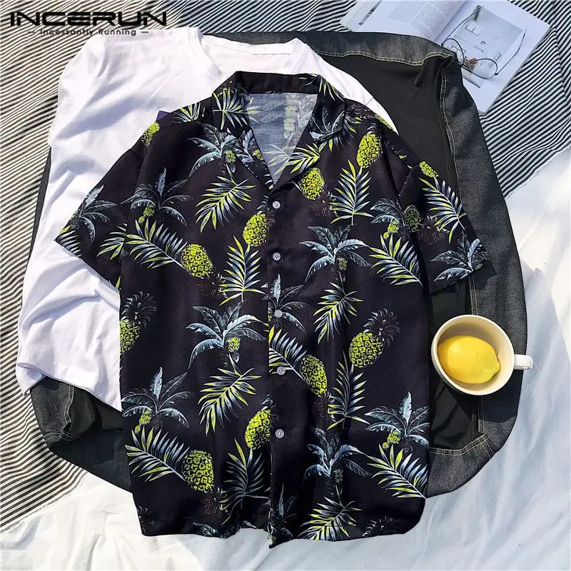 INCERUN, мужская повседневная рубашка с принтом, короткий рукав, хлопок, уличная одежда, для отдыха, пляж, Гавайские рубашки, Мужская блузка, camisa masculina 5XL
