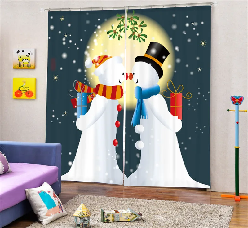 

Luxury Blackout 3D Window Curtains For Living Room kids Bedroom Drapes cortinas Rideaux Customized size Beautiful Snowman print