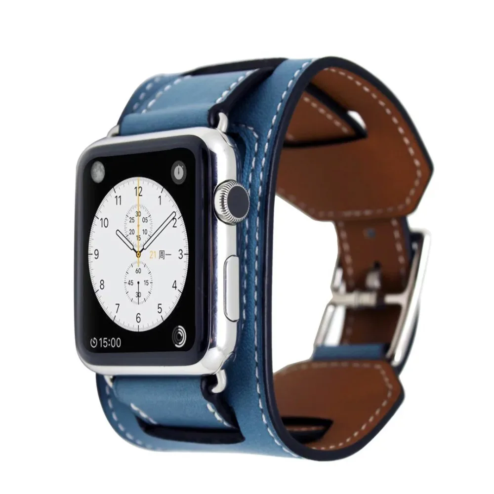 Лучшая цена для Apple Watch, кожаный ремешок-манжета, 42 мм, 38 мм, 40 мм, 44 мм, браслет для iWatch, ремешок серии 4, 3, 2, 1, серия 5