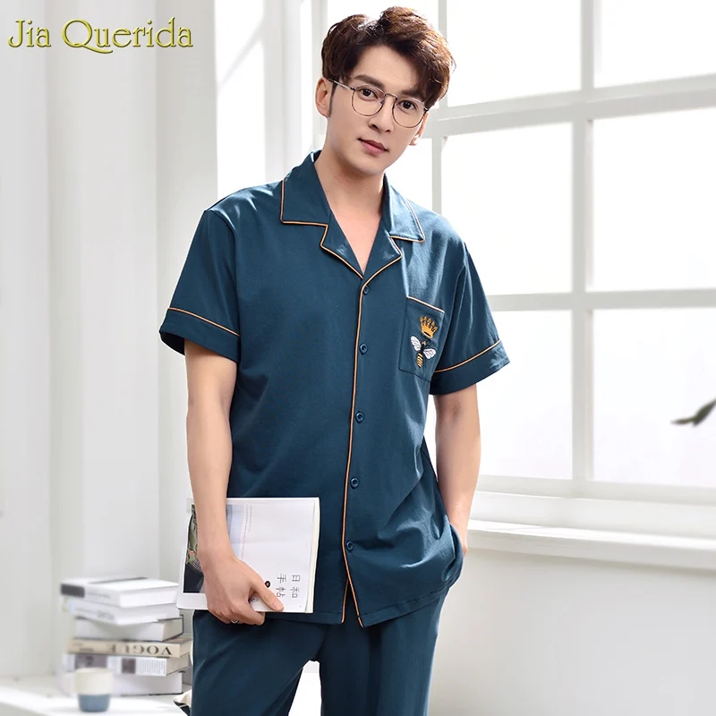 Пижама Мужская 100% хлопок высокое качество пижама с коротким рукавом длинные