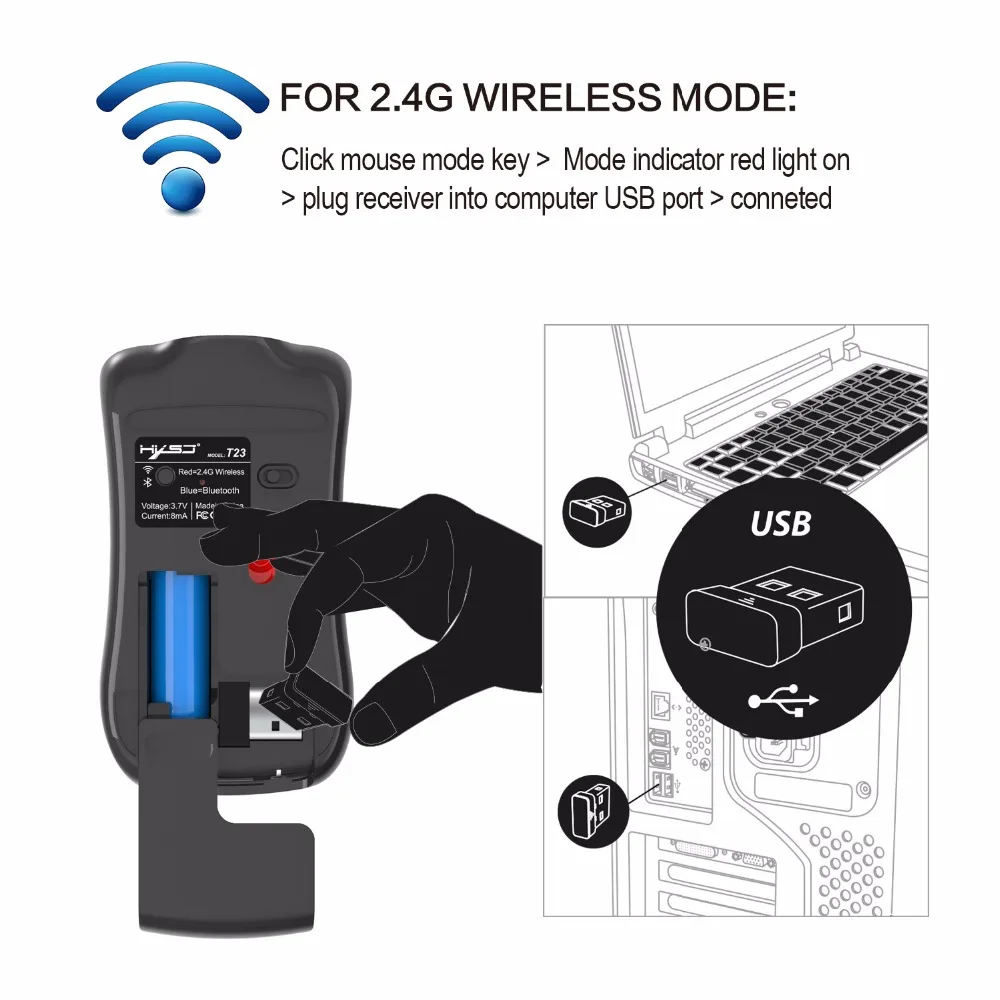 HXSJ T23 2,4G беспроводная мышь Bluetooth 4,0 мышь Utral тонкий двойной режим ноутбук игровая мышь для Windows Mac Бесшумная офисная