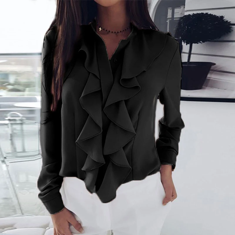 2019 женский топ с оборками на бретельках однотонная Повседневная шифоновая