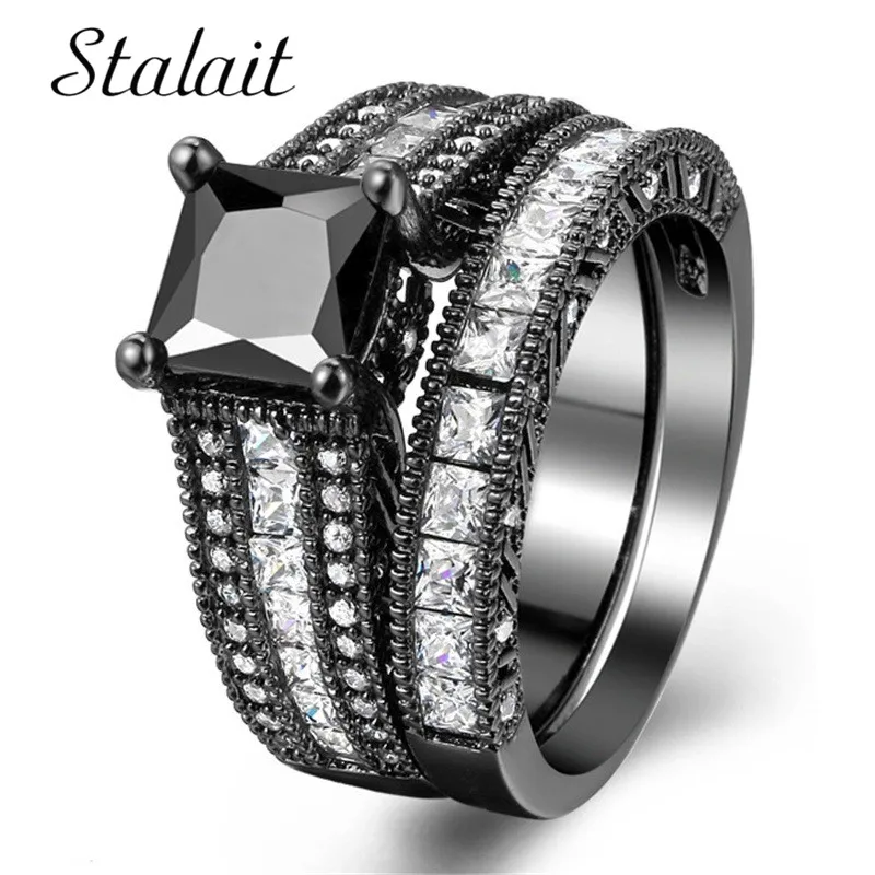 Большие круглые черные циркониевые кольца для женщин и мужчин черное золото