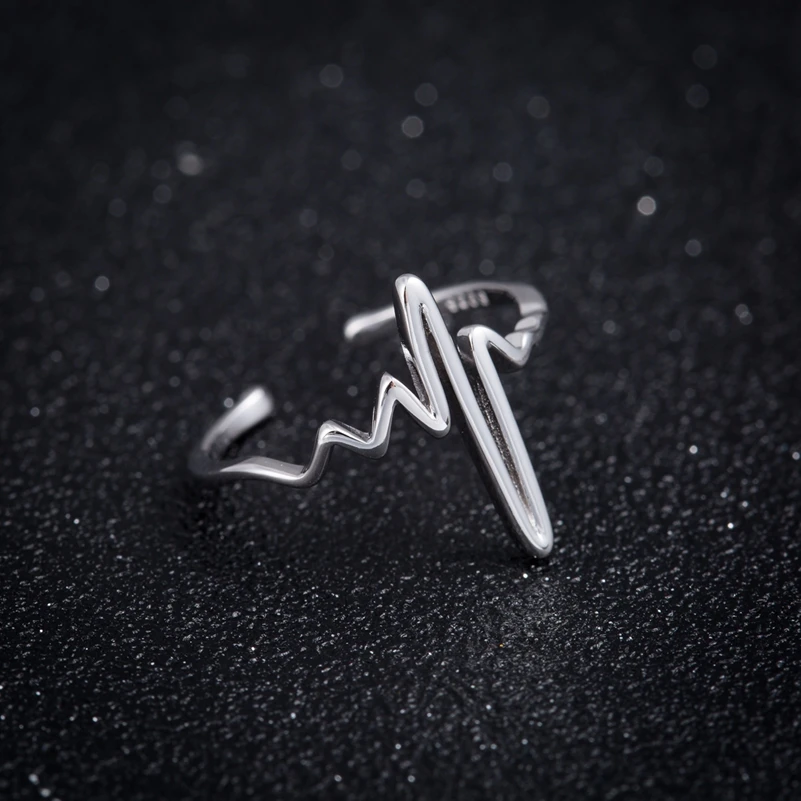 Smjel ファッションジュエリー新心電図ハートリング女性のためのパルス雷オープン親指リング恋人のギフトアクセサリー Syjz035 Leather Bag