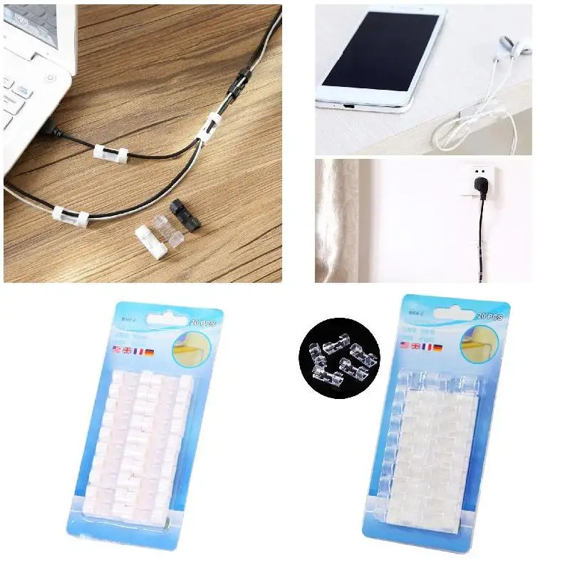 Горячая 20 шт/кор. самоклеющиеся зажимы для кабеля Органайзер держатель