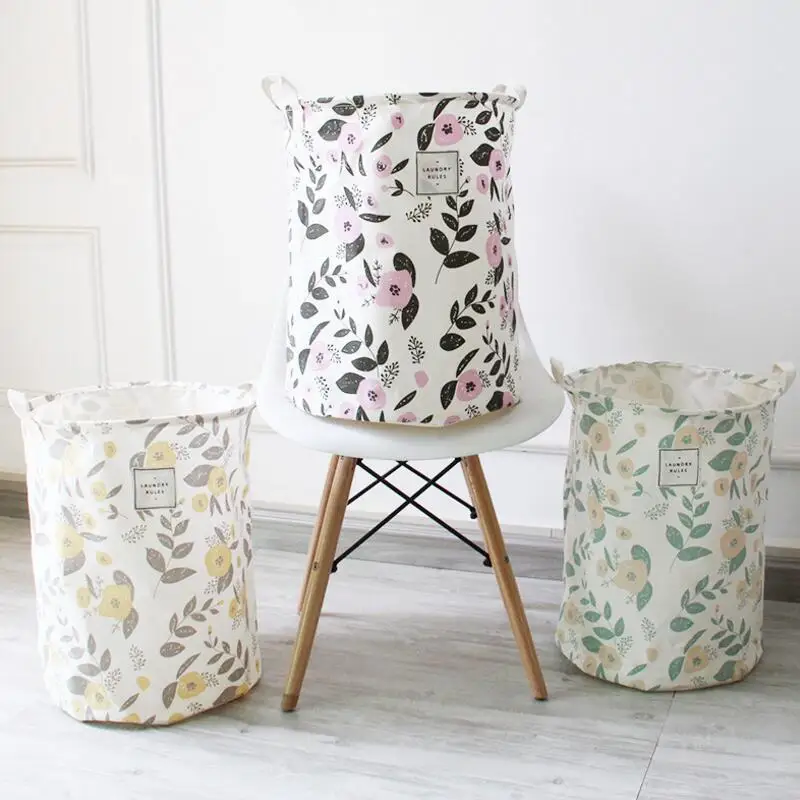 Большая корзина для белья мультяшная хранения одежды цветов листьев бочка