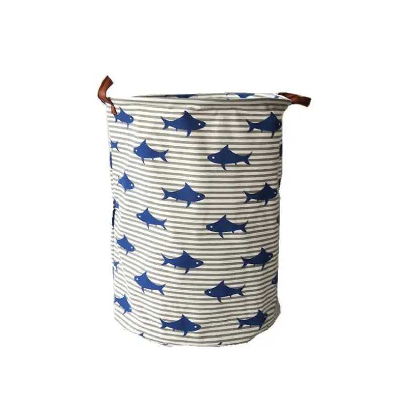 

Новая Водонепроницаемая корзина для стирки с мультяшными рыбками, складные корзины для хранения, домашний декор, полосатый бочонок