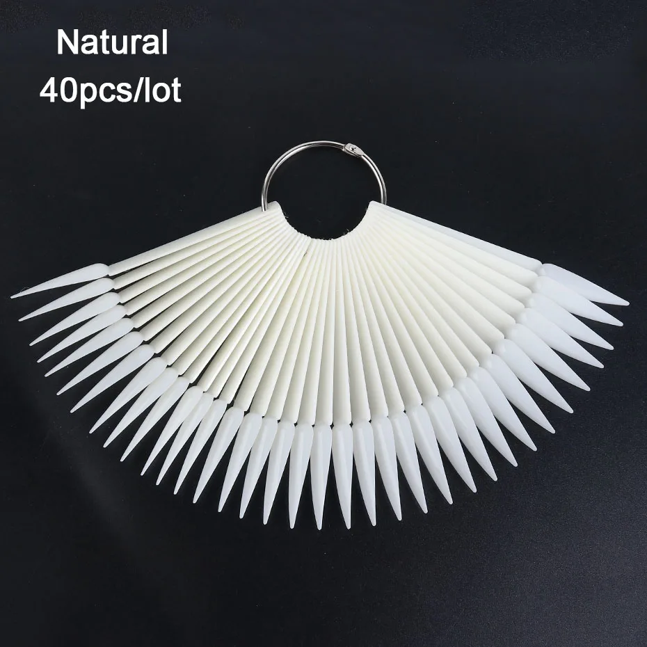 Natural 40 шт. острые веерообразные кончики для ногтей, натуральный прозрачный черный акриловый длинный Стилет, накладные УФ-лаки, цветная карта, инструмент для маникюра JI1503 - Цвет: Natural