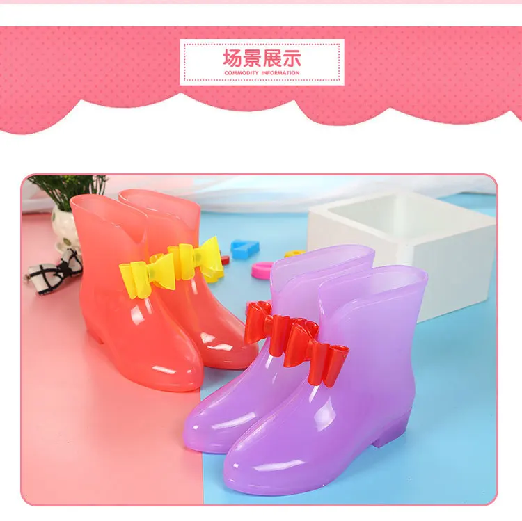 Disney children's non-slip soft bottom breathable bow transparent rain boots girls rain boots rain boots