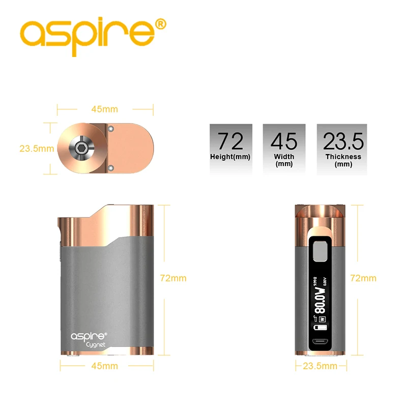 Aspire Cygnet 80 Вт Vape коробка мод 0 86 дюймов OLED экран электронная сигарета без 18650