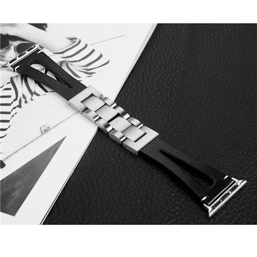 Black Кожаный ремешок для apple watch, ремешок для apple watch 5, 4, 3, 44 мм, 40 мм, iwatch, 42 мм, 38 мм, ремешок из нержавеющей стали, застежка, браслет, аксессуары - Цвет ремешка: Black