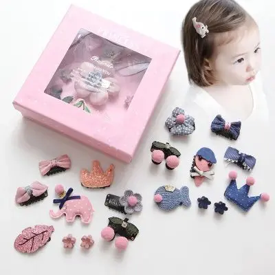 Girls Hairpins Boutique Gift Box Set Kids Bowknot Crown Pompom Hair Clips Elastic Hairband Accessories | Детская одежда и обувь