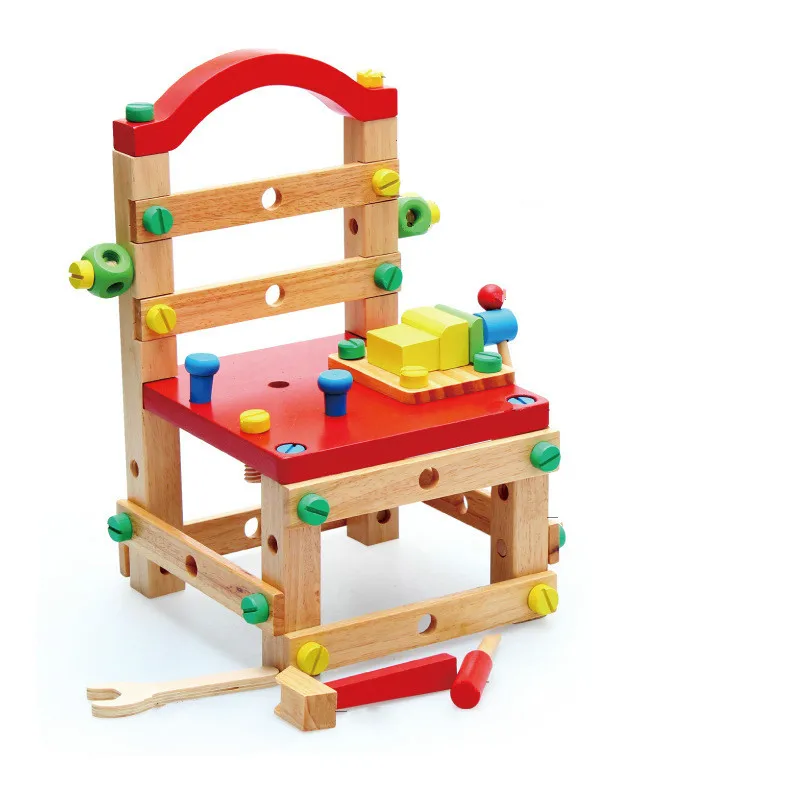 Wooden Assembled Chair Children Multi-function Screwing Blocks Variety Tool Intelligence DIY Building Toys For Kids Gift | Игрушки и