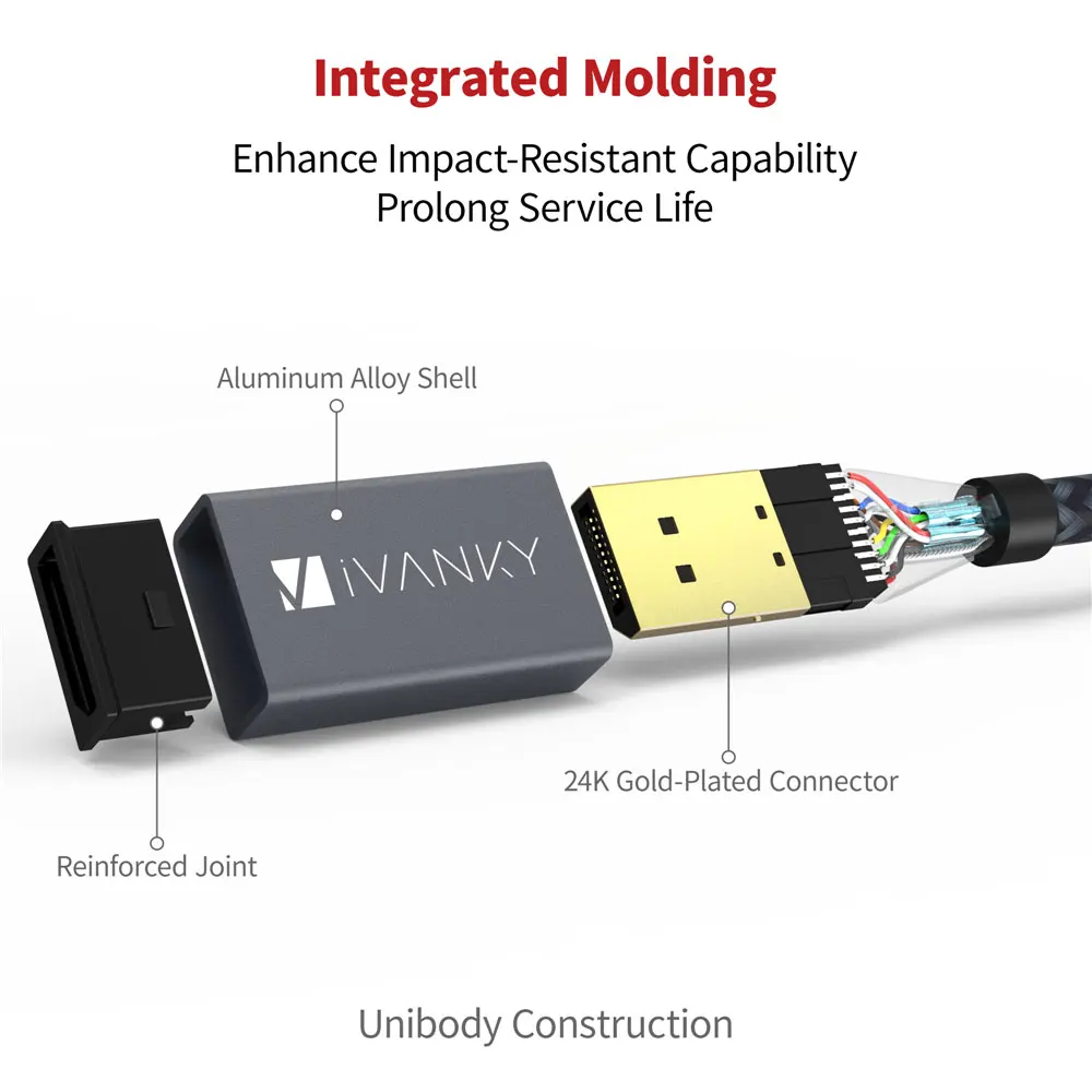[Пожизненная гарантия] iVANKY 6.6ft DisplayPort to HDMI кабель штекер 1080P DP к для NVIDIA ТВ монитор