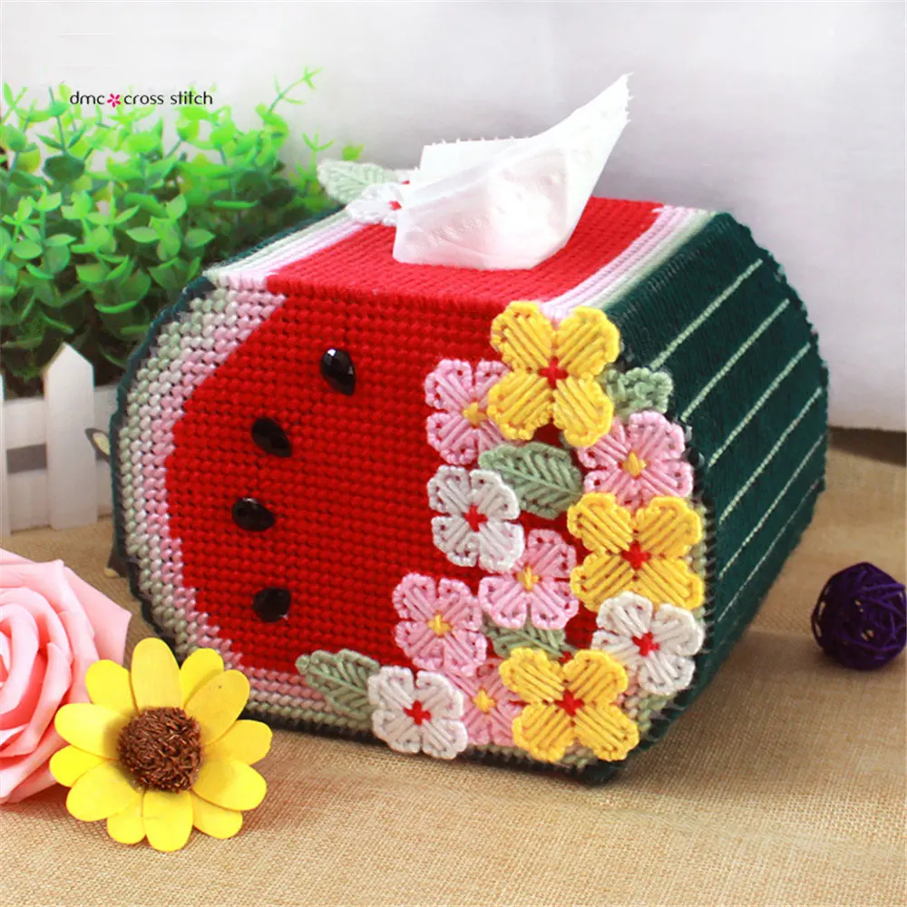 Ручной DIY вышивки крестом DMC арбуз Tissue Box Наборы Вышивка рукоделие Наборы для ухода за кожей украшения дома подарок Кухня ткани канистра
