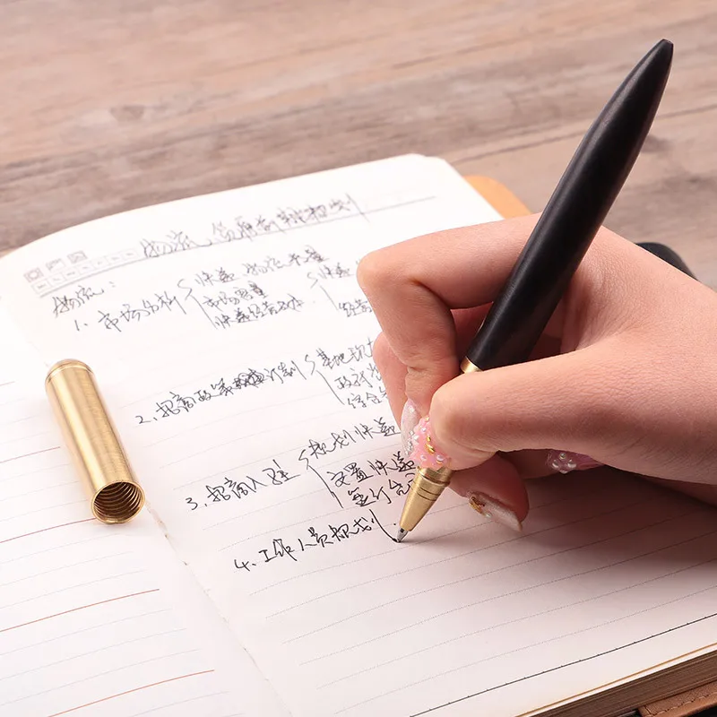 

high quality solid Wood copper pen orbs signature calligraphy pen-style Writing brush wood soft pen can be customized
