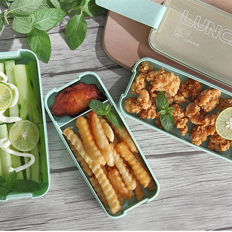Salad Box Creative Case Lunch Can Food Container Student Bento Three layers Of Dinner Wheat Straw Seal Preservation Cans | Дом и сад