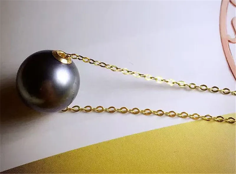 AAA + черный 9-10 мм жемчуг Таити Кулон ювелирных изделий 18 К Solid Gold Цепочки и ожерелья
