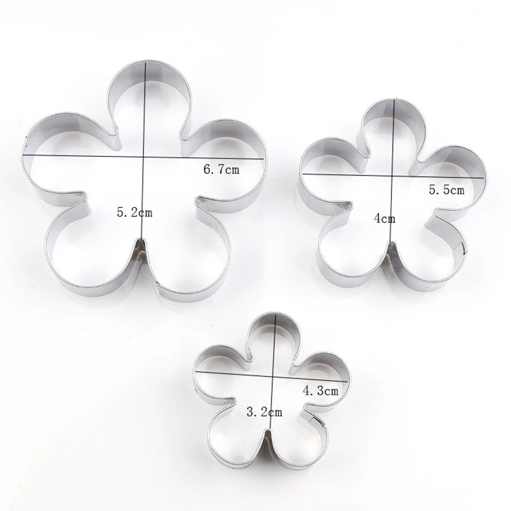 

TTLIFE 3Pcs/Set Plum Blossom Stainless Steel Cookie Cutter Flower Biscuit DIY Mould Fondant Pastry Baking Mold Decorating Tools