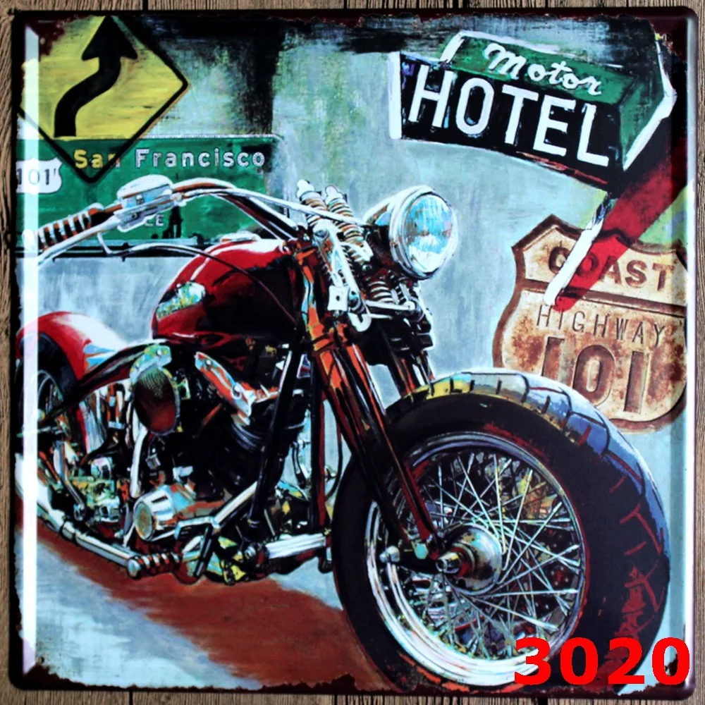 Мото отель Оловянная вывеска металлическая пластина Винтажный стиль стикер на
