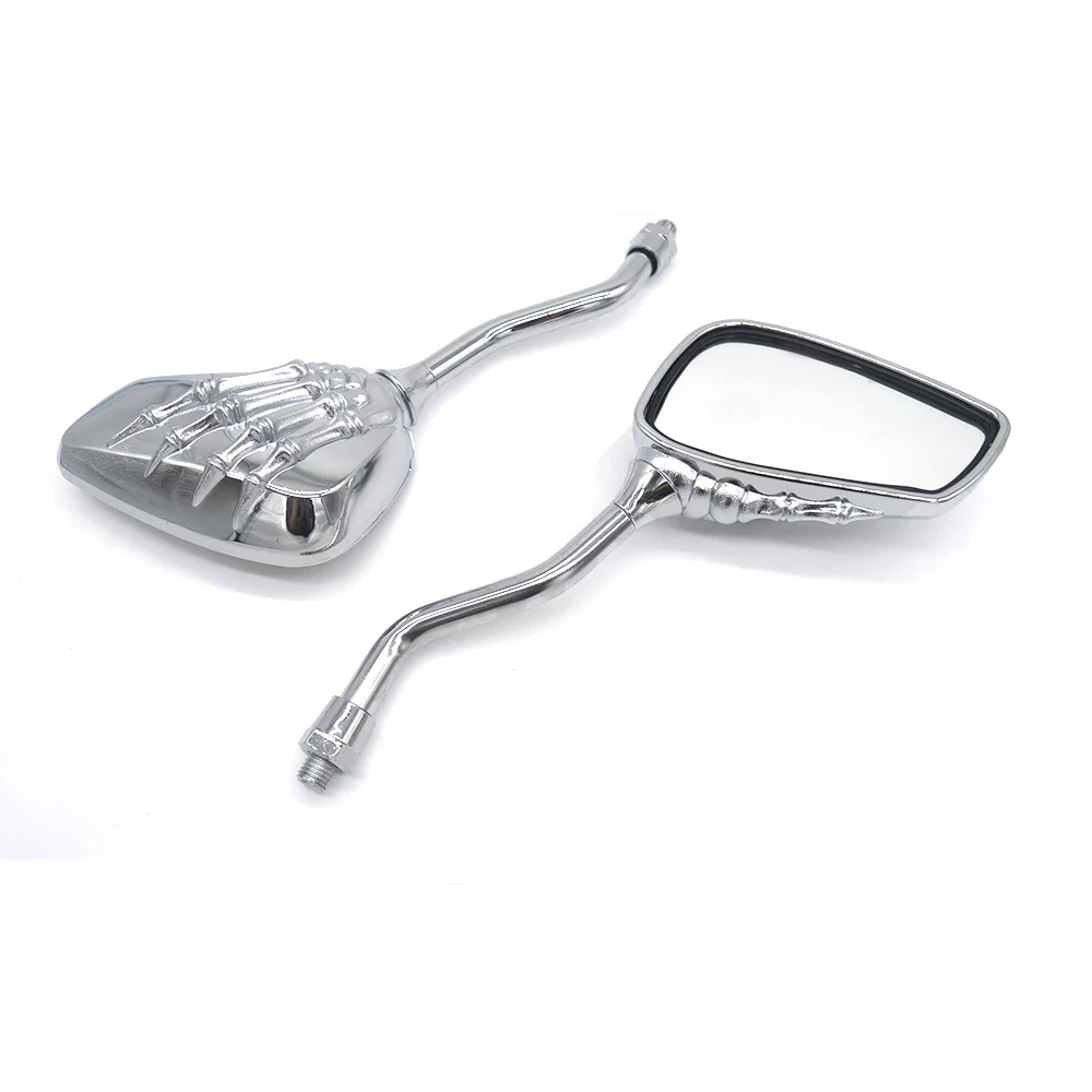 

Motorcycle Mirror Chrome Moto Bike Skull Rearview Side Mirror Universal 8MM&10MM Adapter