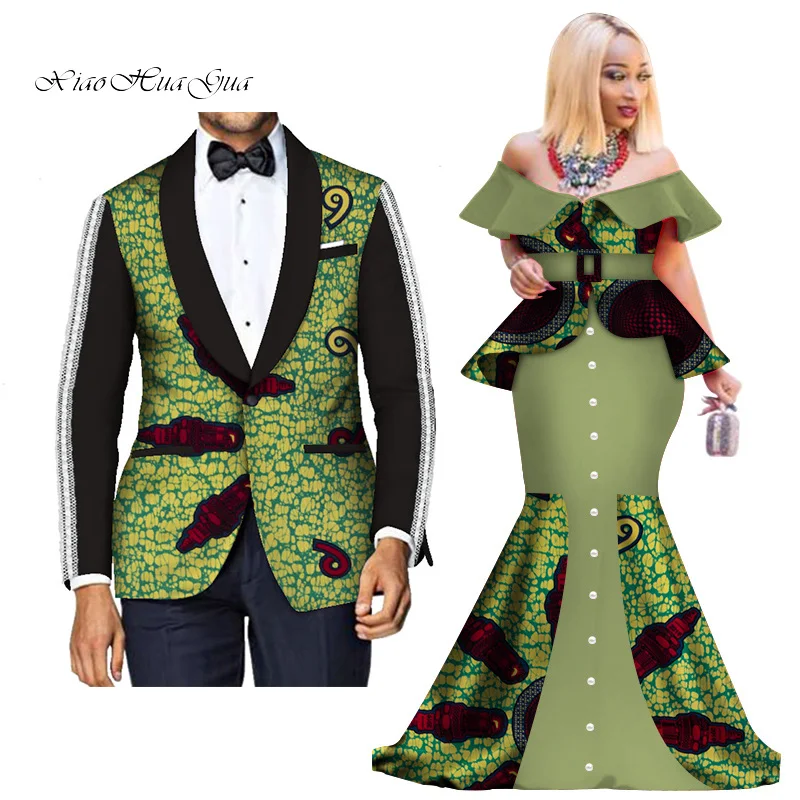 3 Fashion Custom African Couple Wedding Clothing Dashiki Women Skirt& Men Blazer for Lovers African Traditional Clothing WYQ276 - Цвет: 3