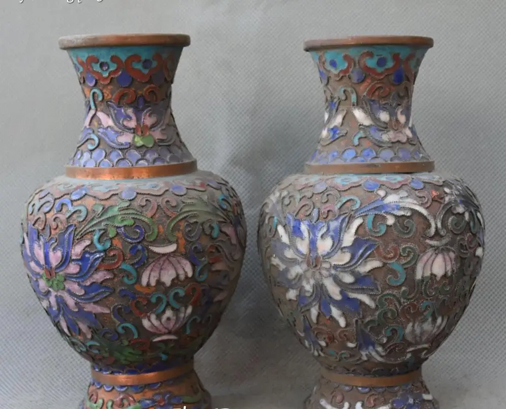 15CM China Cloisonne Bronze Carving Lotus Flower Bottle Vase Flask Pot Jar Pair | Дом и сад