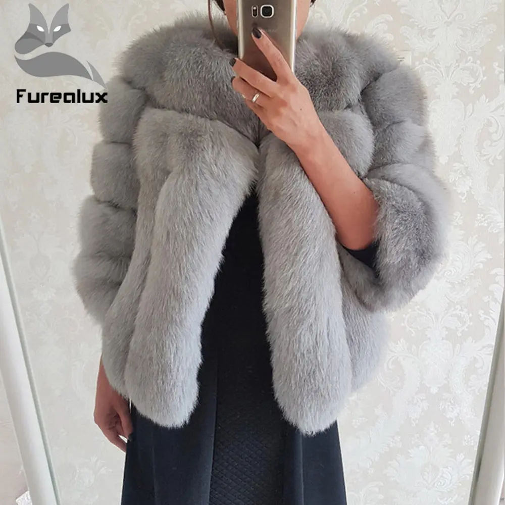 Женская Шуба с натуральным мехом Furealux короткая шуба из лисьего меха 50 см зима