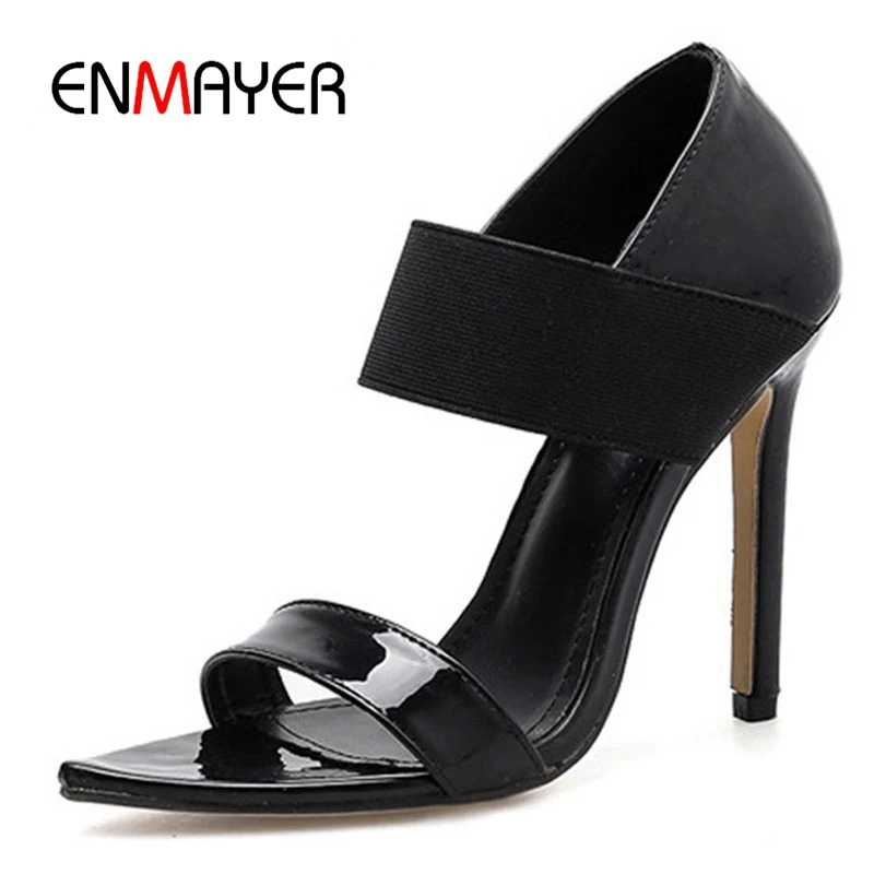 

Женские босоножки на высоком каблуке ENMAYER, модные черные, бежевые Классические босоножки без шнуровки на высоком каблуке, женские босоножки...