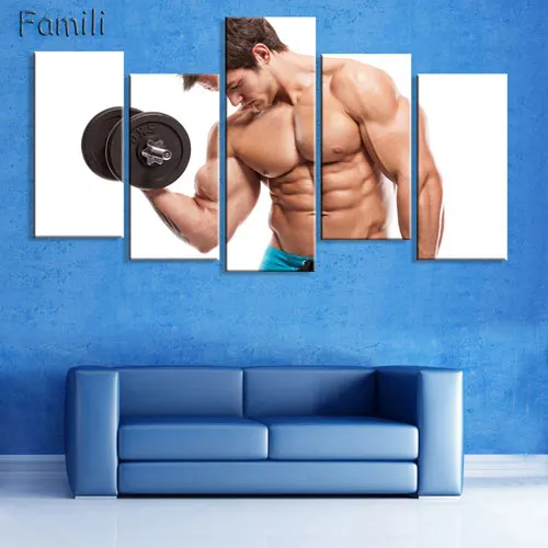 5 шт. стеновое Искусство Плакат Бодибилдинг упражнения фитнес спорт живопись