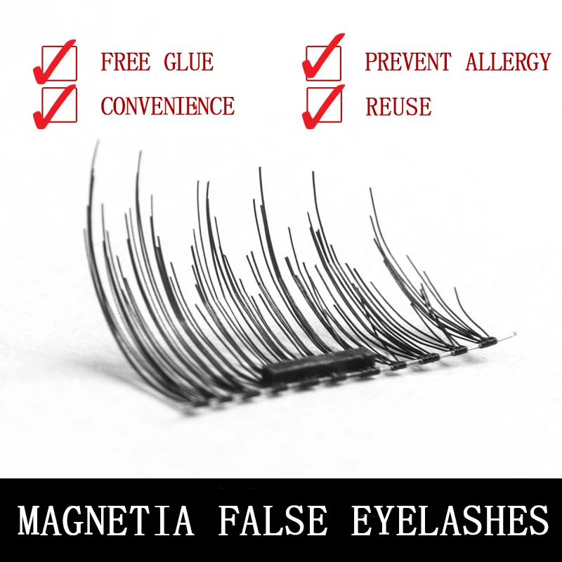 Magnetic Eyelashes 3d mink lashes Mink/Synthetic Eyelash 4Pcs/2pair/Box Fake Extension Magnet False | Красота и здоровье